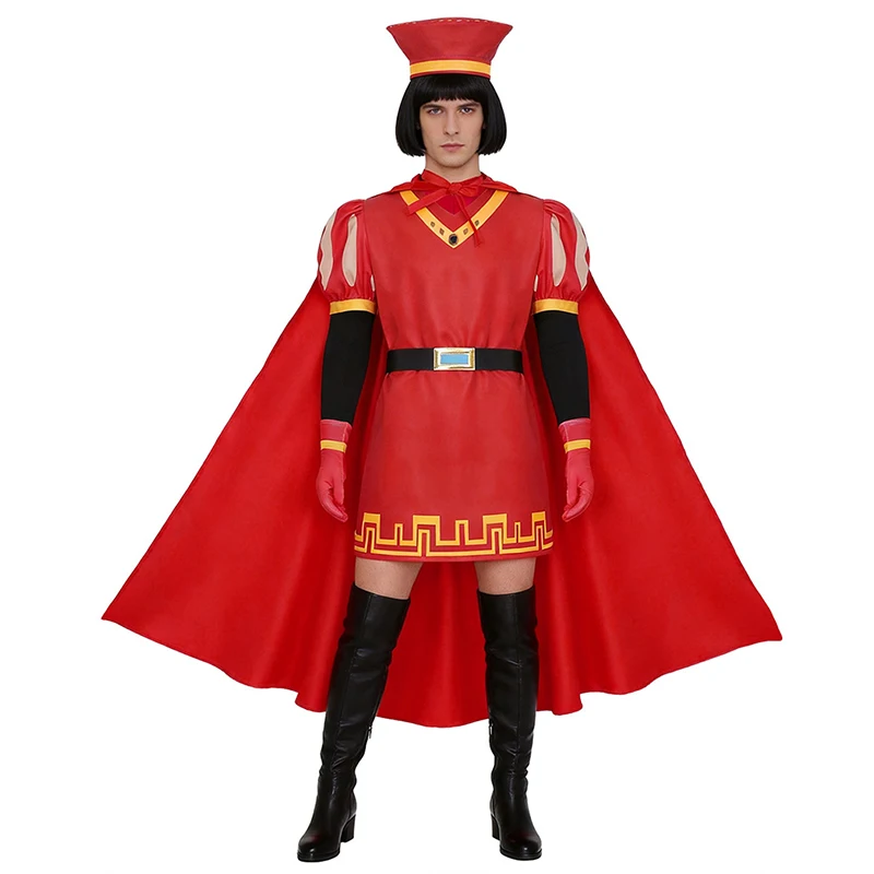 

Popular Lord Farquaad Movie Cosplay Anime Costume Uniform Cloak Glove Hat Set Medieval Cosplay Halloween Party Red Outfit Adult