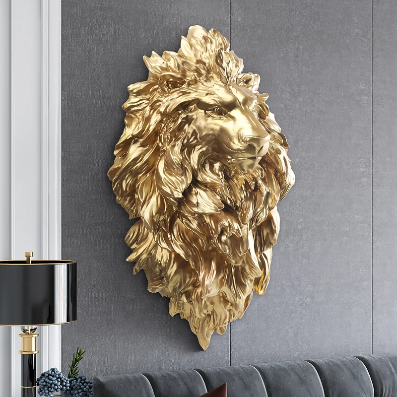 Creative Lion Head Relief Wall Decorations Sculpture Room Decor Nordic Living Room Background Wall Resin Animal Ornament Statues