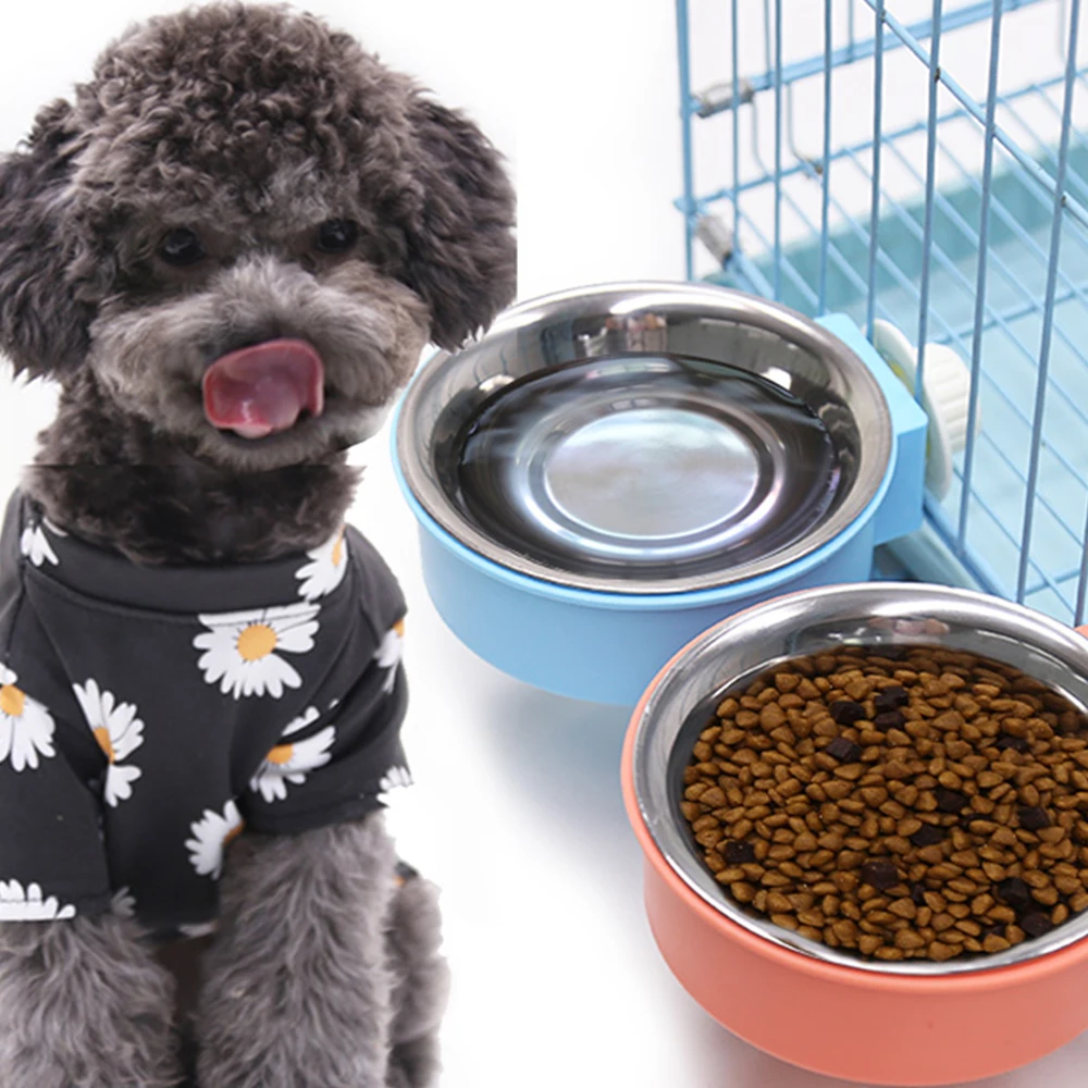 Pet Bowl Can Hang Stationary Dog Cage Bowls Stainless Steel Dog Cat Hanging Bowls Feeding Container for Small Dogs Accessorie