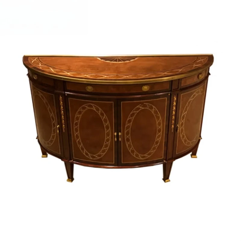 American semi-round side cabinet, villa door hall entrance cabinet dining side cabinet