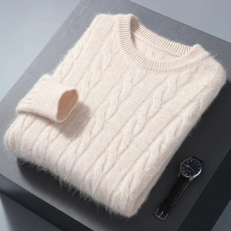 Winter New Men's Thickened Sweater Mink Cashmere Sweater Pullover Round Neck Twisted Large Size Casual Underlay Knitted Warm Top