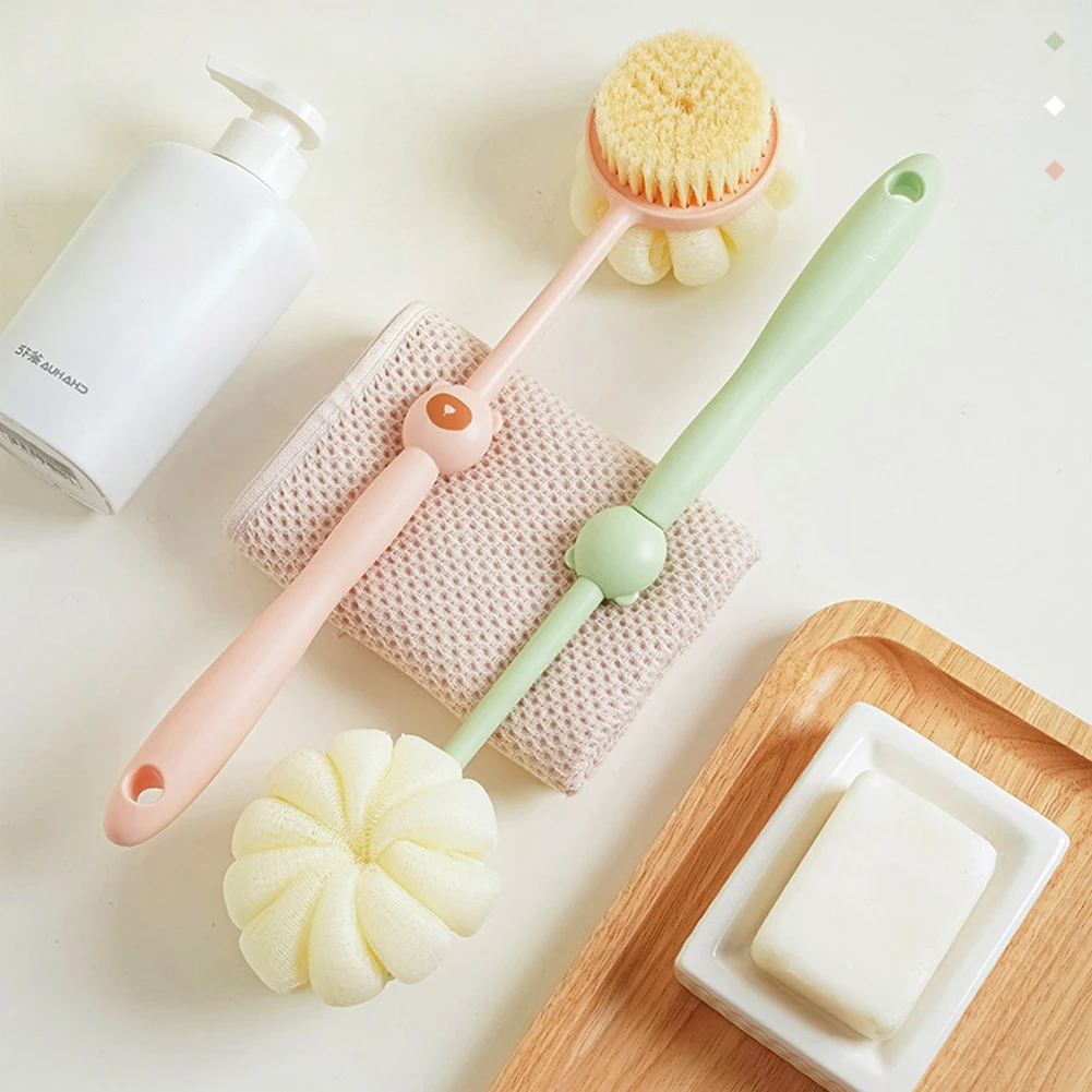 2-in-1 Back Bath Brush Rotatable Long Handle Body Scrubber Soft Bath Ball Exfoliator for Home Shower
