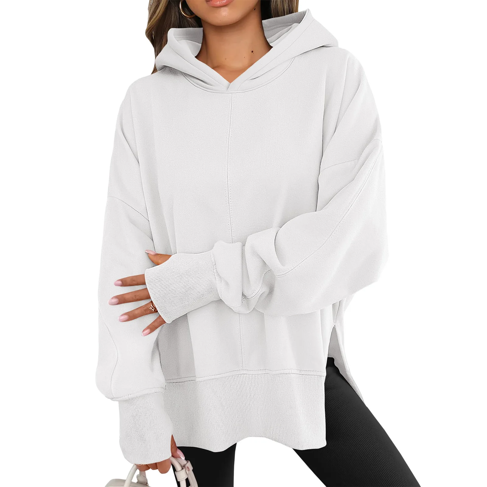 Women's Hooded Sweatshirt Long Sleeve Solid Color Loose Fit Elegant Versatile Commute Office Daily Wear Casual Pullover Hoodie