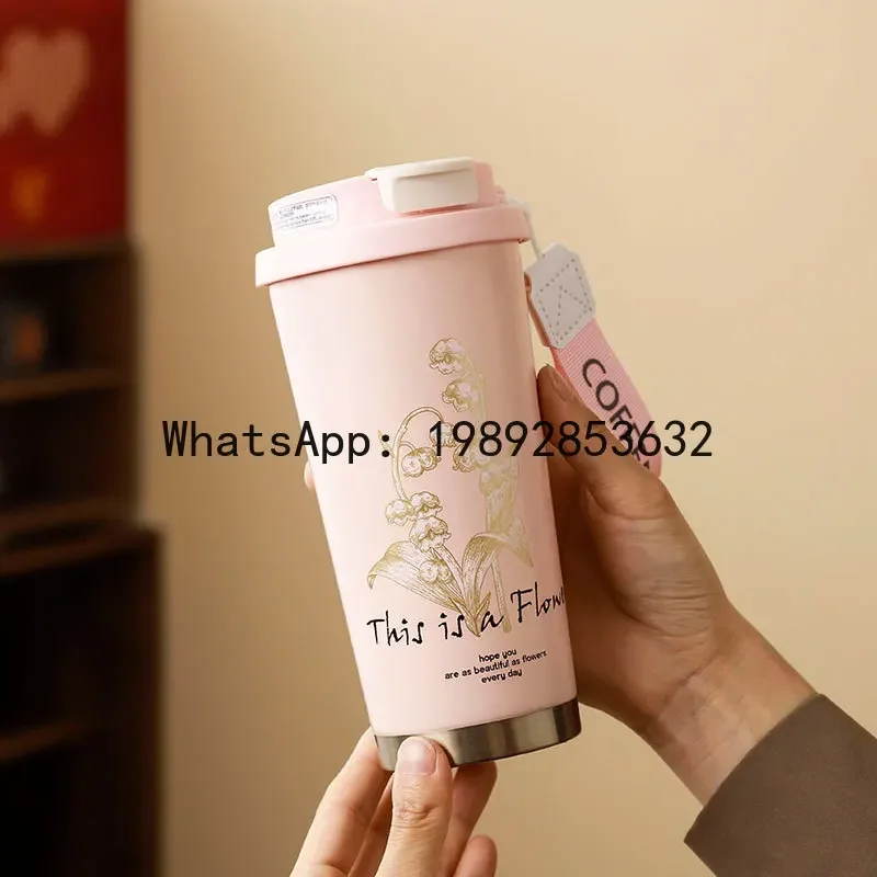 

CB high value 316 stainless steel thermos cup office accompanying lily of the valley coffee cup