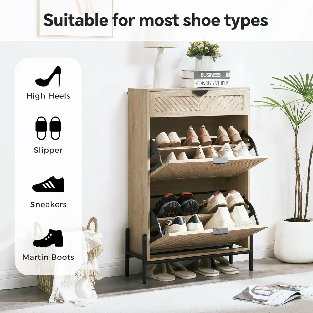 خزانة تخزين الأحذية النحيفة مع أدراج مزدوجة للمدخل، منظم أحذية قائم بذاته #3
