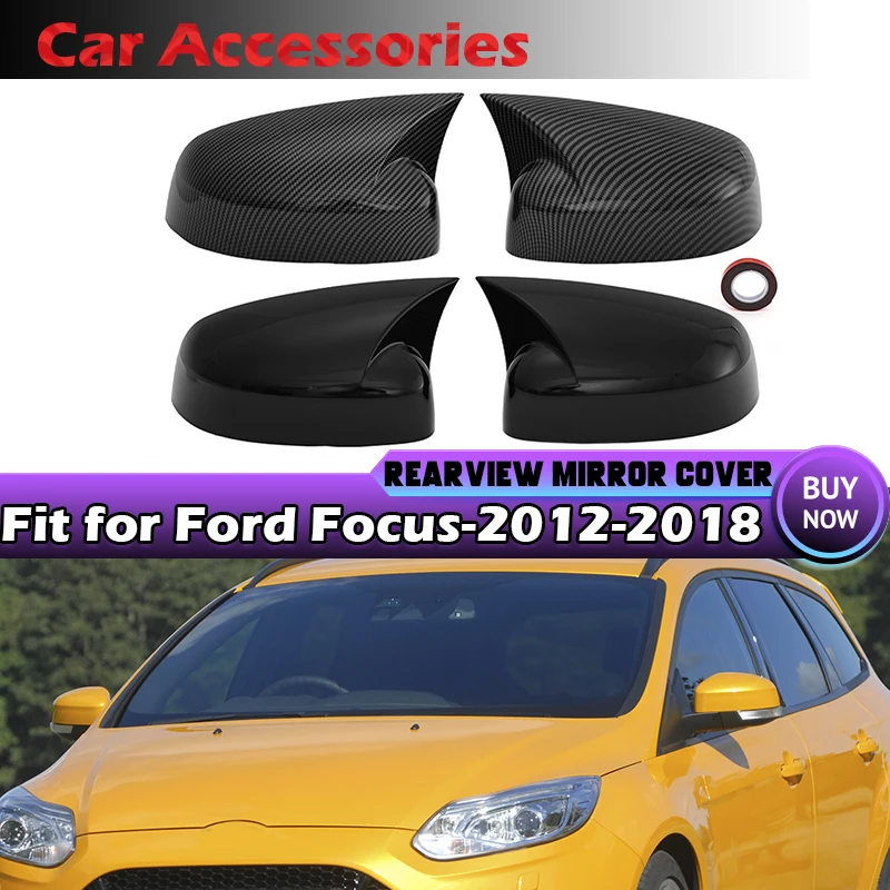 Rückspiegel Abdeckung Für Ford Focus MK3 2012-2018 Glänzend Schwarz/Carbon Look Seite Flügel Spiegel Kappe Fall trim Auto Zubehör
