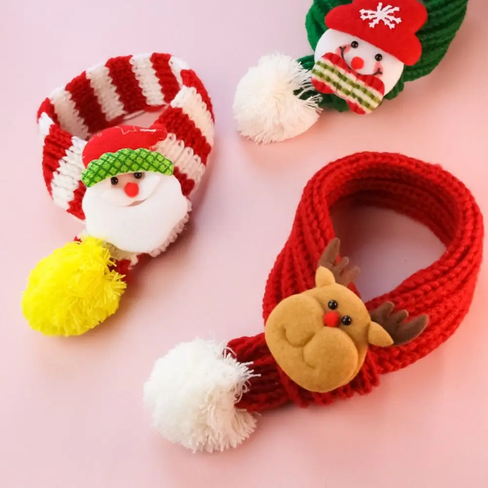 Elk Puppy Kitten Christmas Scarf Snowman Santa Claus Pet Warm Knitted Scarf Cartoon Thicker Cat Scarf Christmas