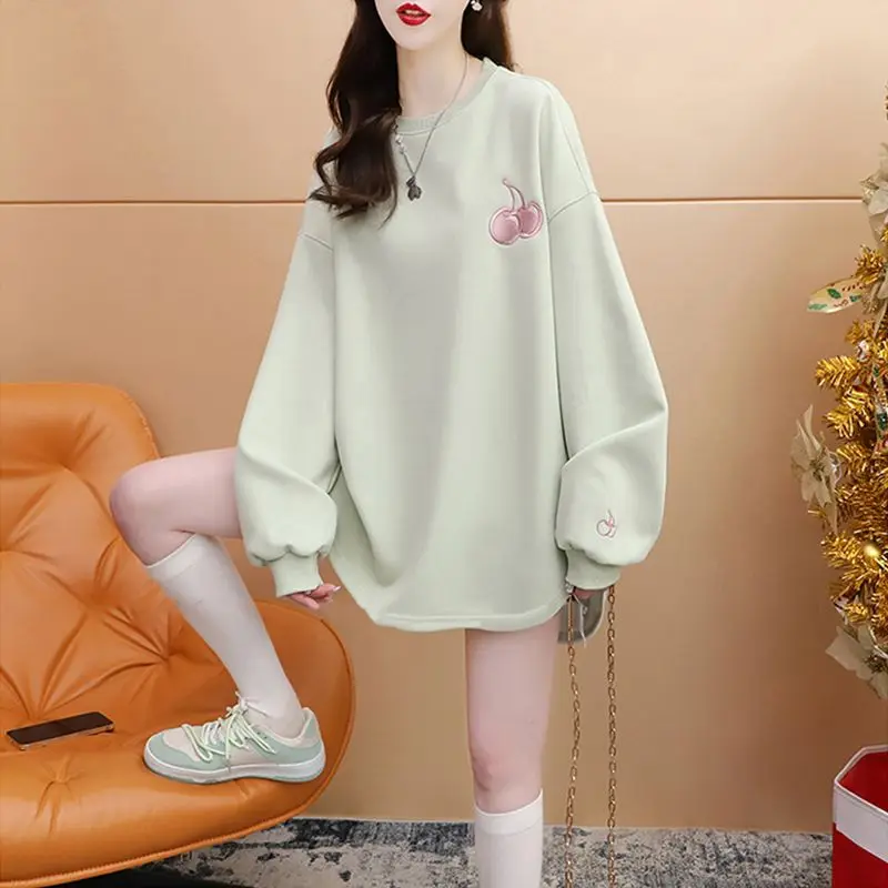 Autumn and Winter Women\'s Pullover Round Neck Patchwork Embroidery Lantern Sleep Fashion Casual Commuter Long Sleeve Hoodies