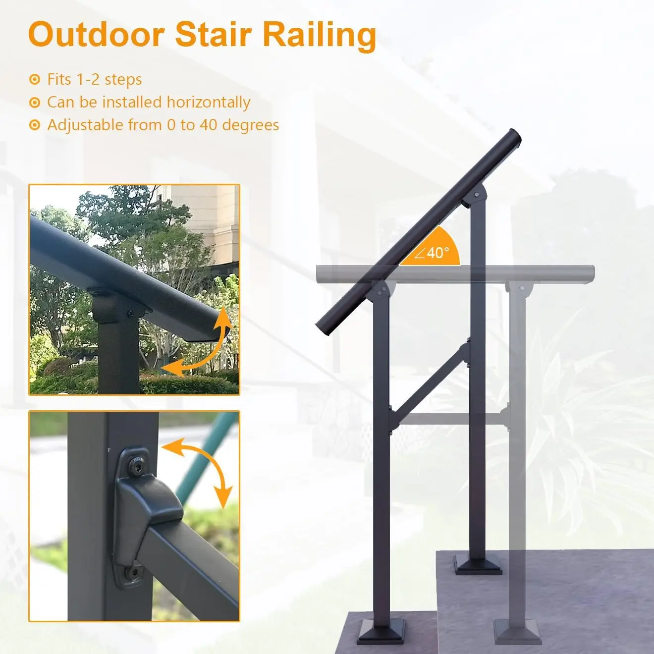 5-7 Step Handrail for Outdoor,Powder Coated Iron Stair Railing,Black Hand Rails for Indoor, Porch,Deck,2 Pack