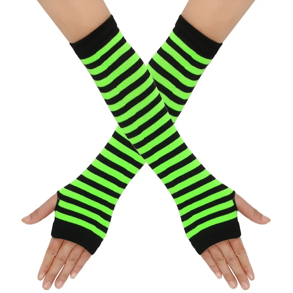 Warmer Knitted Long Fingerless Gloves Elbow Mittens Christmas Acces Gift Fashion Women Emo Gloves Lady Striped Elbow Gloves
