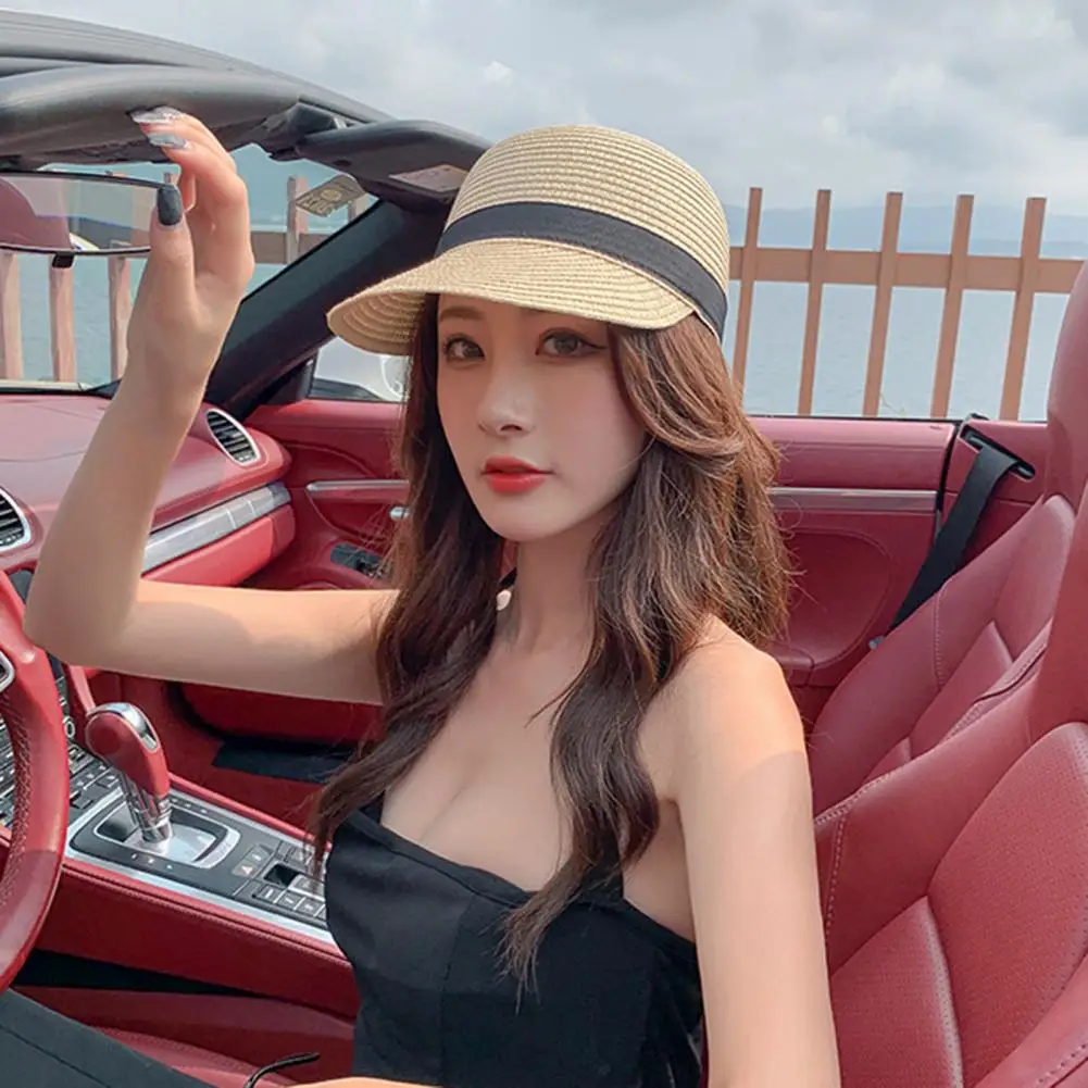 Chapeau tressé en paille, style décontracté, pare-soleil anti-rétrécissement, pour la plage et les voyages d\'été, 03/Wear