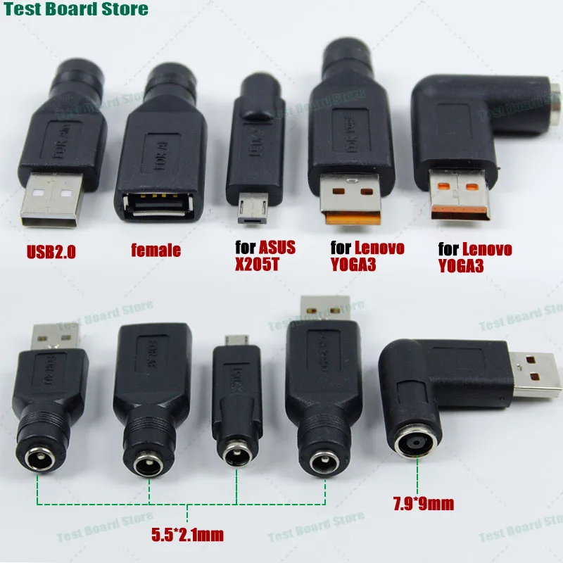 1Pcs USB adapter DC7.9 * 9mm/5.5 * 2.1mm laptop power adapter straight elbow connector for yoga3 Asus X205T X205