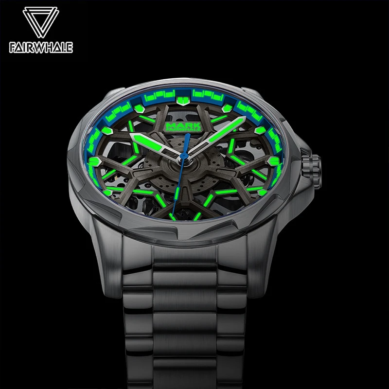 Fashion Hollow Machinery Watches Mens Mark Fairwhale Unique Design Luminous Waterproof Stainless Steel Automatic Male Watch 2023