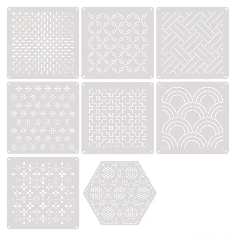 QX2E Geometric Sewing Guide Set 13X13CM PET Embroidery Guide for Sewing Projects, Fabric Drawing and Line Work for Studio Use