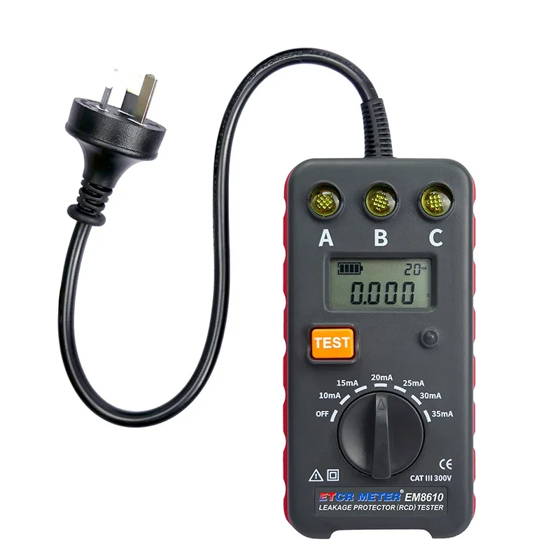Hot Selling ETCR EM8610 RCD Tester 10mA-35mA 6 Ranges 0.001s-1.000s Timing Compact Leakage Protector with High Accuracy
