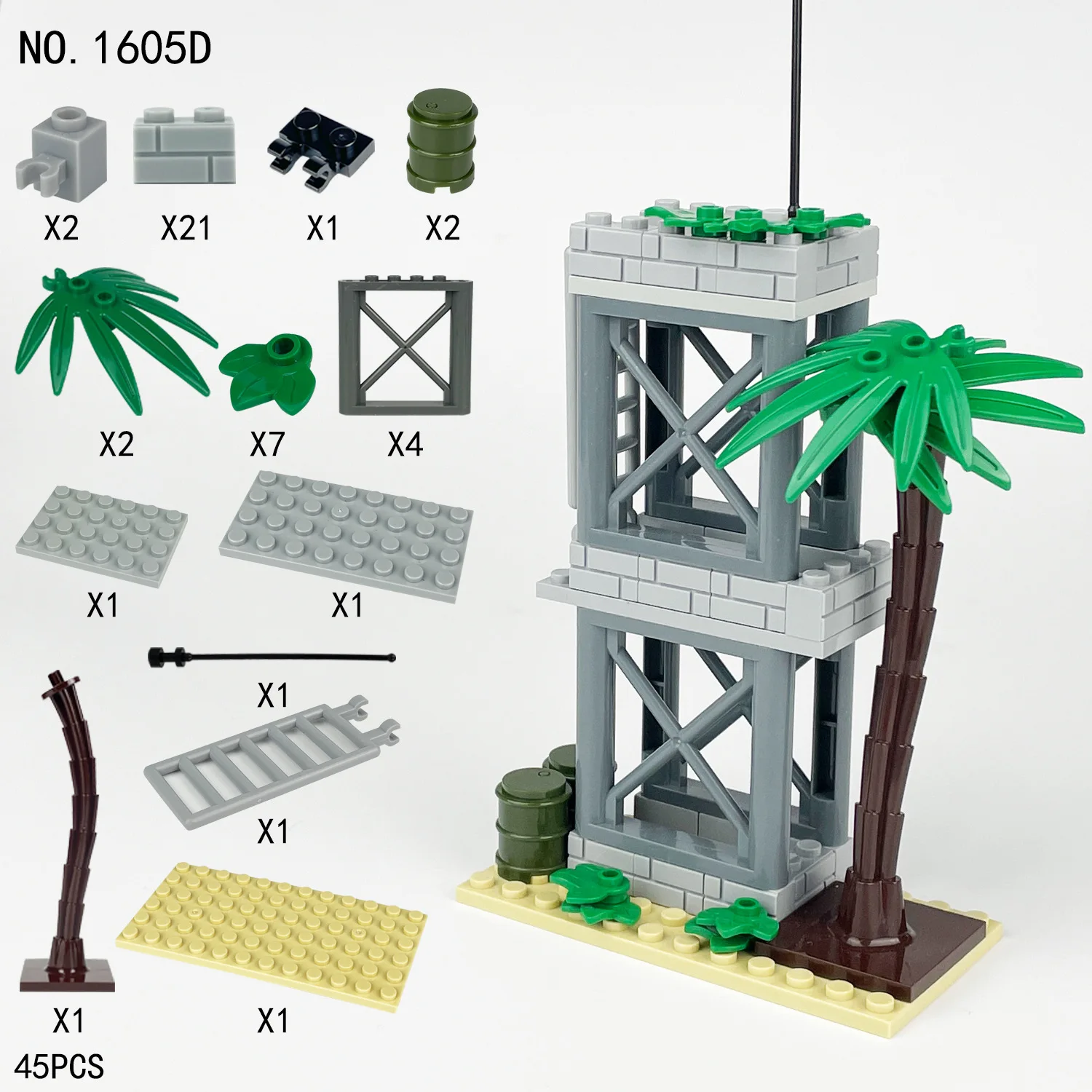 MOC-Sentry Tower Net Blocos de Construção Cannon Fence, Peças de Montagem, Modelo de Construção DIY, Acessórios Militares do Exército, WW2