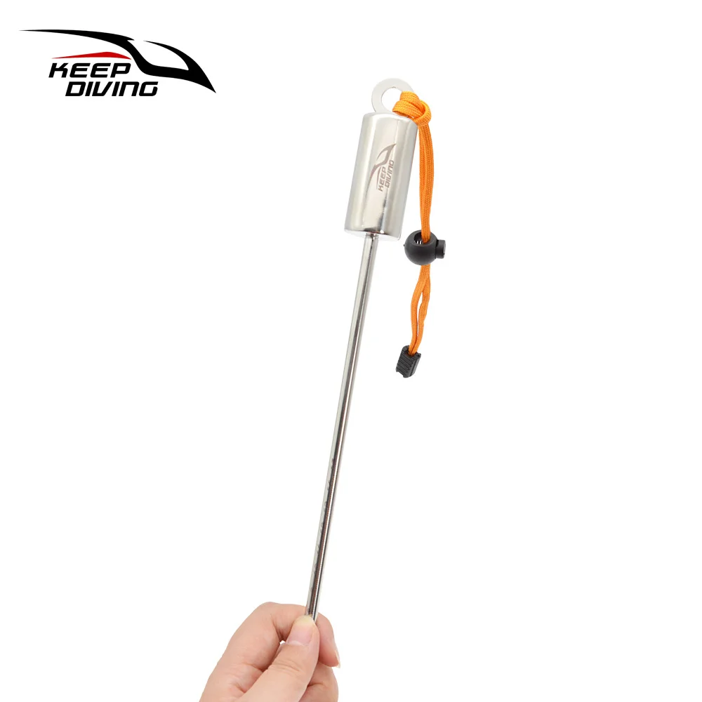 2025 جديد 1 قطعة مؤشر الغوص الفولاذ المقاوم للصدأ عصا الغوص مع جرس الذاتي رنين دينغ قضيب الغوص اليد حبل وشملت #3