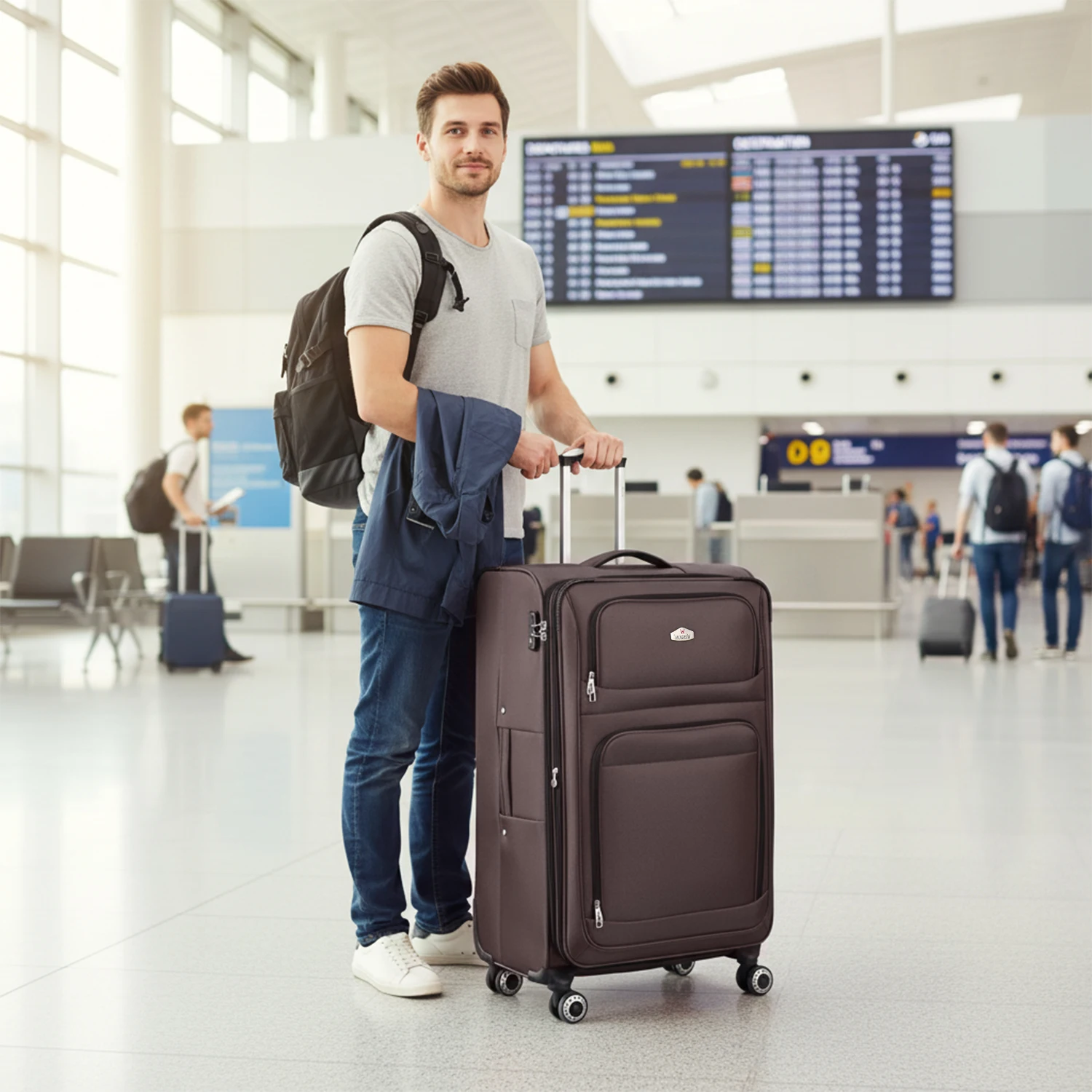 Softside Suitcase w/Combination LOCK Expandable 15% Luggage w/Double Spinner Wheels Lightweight Rolling Suitcases for Men/Women