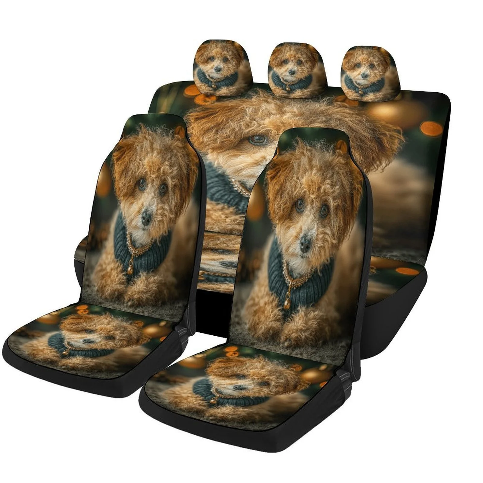 Cute Puppy Portrait Themed Car Seat Cover Set For Most Cars, Decorative Trendy High-quality Car Seat Protector Covers Full Set,