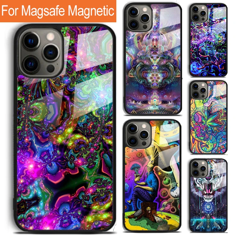 Colourful Psychedelic Trippy Art Funny Phone Case For iPhone 16 15 14 13 12 11 Pro Max Plus Magsafe Magnetic Wireless Cover