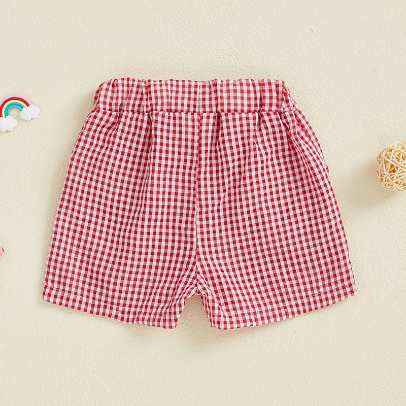 Toddler Girl Plaid Print Shorts Casual Fashion Bow Elastic Waist Short Pants for Summer Beach