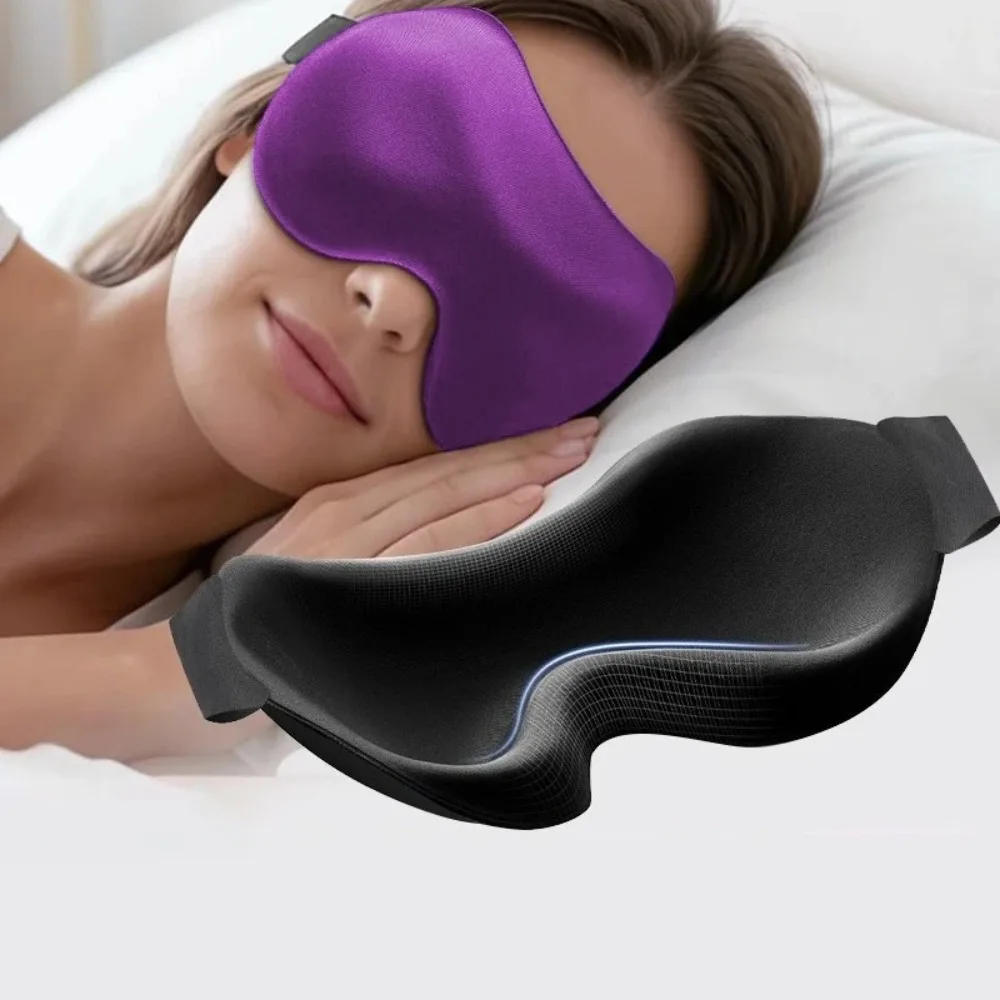 3D Contoured Sleep Eye Mask Soft Smooth Fabric Light Blocking Eyeshade Adjustable Strap Travel Bedroom Rest Relax Eye Cover Mask
