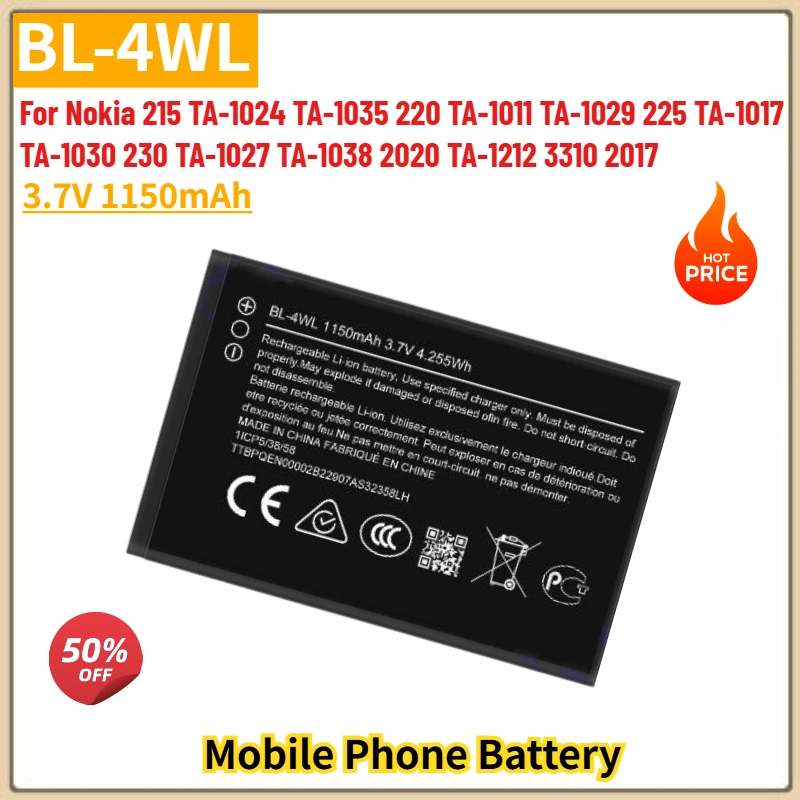 

BL-4WL High Quality Phone Battery 3.7V 1150mAh For Nokia 225 TA-1017 TA-1030 220 TA-1011 TA-1029 215 TA-1024 TA-1035 230 TA-1027