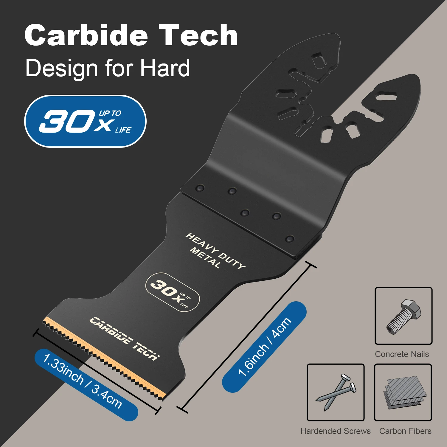 3PCS Carbide Oscillating Saw Blades Multitool Blades Quick Release for Hard Material, Hardened Metal, Nails, Bolts and Screws