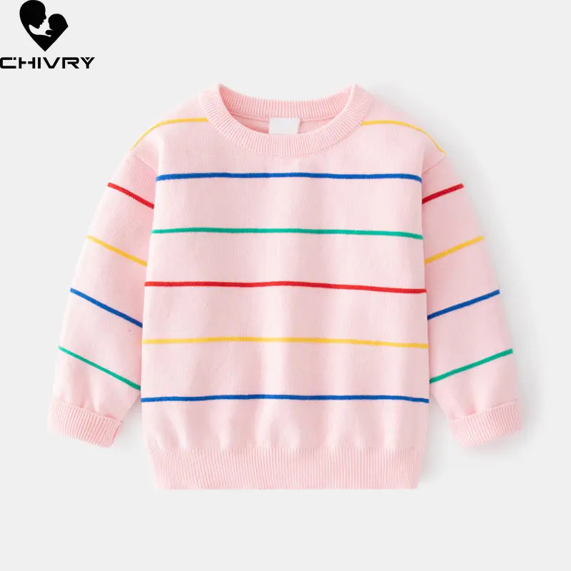 

New Autumn Winter Toddler Kids Pullover Sweater Baby Girls Fashion Striped Thick O-neck Knitted Jumper Sweaters Tops Clothing