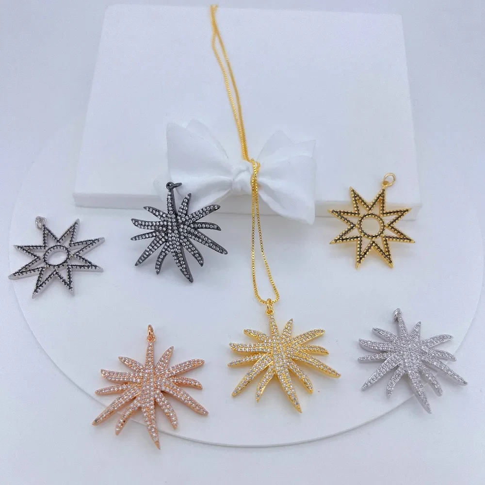 1 Pcs Micro Inlay Zircon Hollow Pendant Only Diy Necklace Making Supplies Copper Plated Gold Star Jewelry Accessories Wholesale