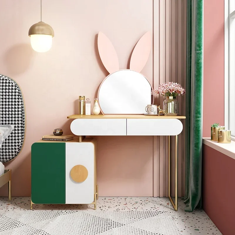 

#Modern Rabbit Ear Design Mirror Bedroom Furniture Storage Make Up Dresser Girls Dressing Table