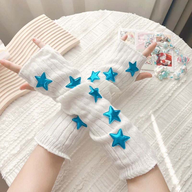 

Nail Studio Photo Background Girl Knitted Arm Sleeves Long Fingerless Gloves Cute Elbow Mittens Nail Photograph Props