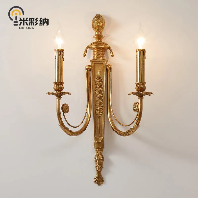 

French wall lamp luxury retro European villa living room wall lamp full copper wall lamp