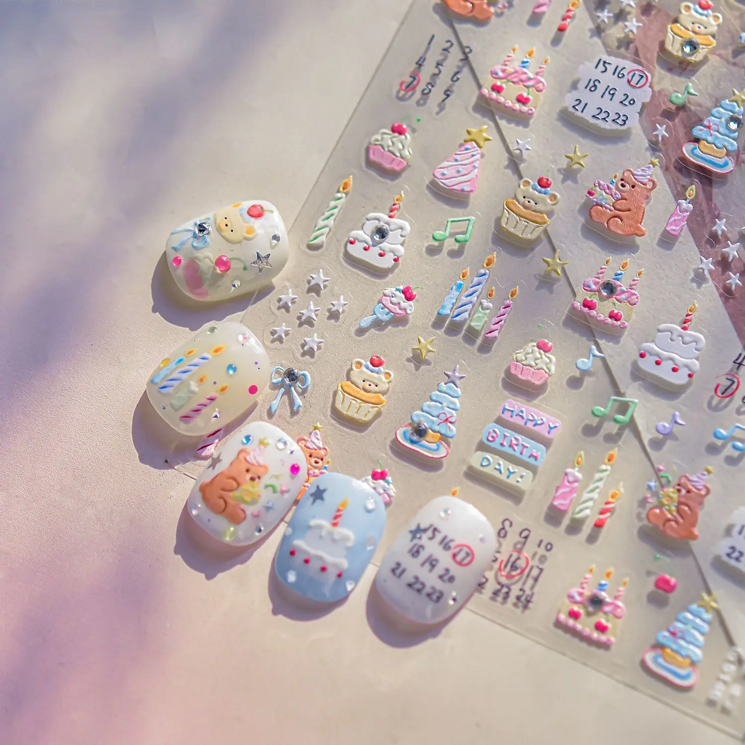 

5D Crystal Diamond Nail Art Decoration Stickers Kawaii Cartoon Bear Cake Candle Bake Glue Stickers For Nails DIY Manicure Decals