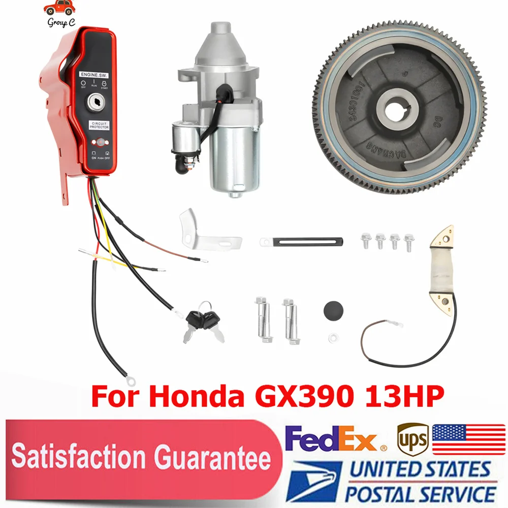 For Honda GX390 13HP Engines And Generators  Flywheel Starter Motor Switch Ignition Electric Start Kit