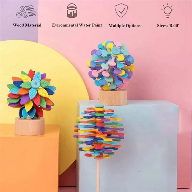 BEDW-Wooden Spin Lollipop Fidget -การบีบอัดการศึกษาทางประสาทสัมผัส - ความวิตกกังวล บรรเทาความเครียด ใช้งานง่าย