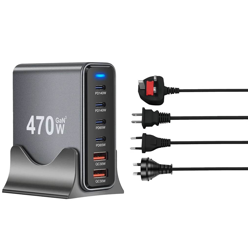 Multi 4C2A USB-C PD Fast Charging Adapter 6-Port 470W GaN Desktop Charger for Phones, Tablets & Laptops Mobile Phone Accessories
