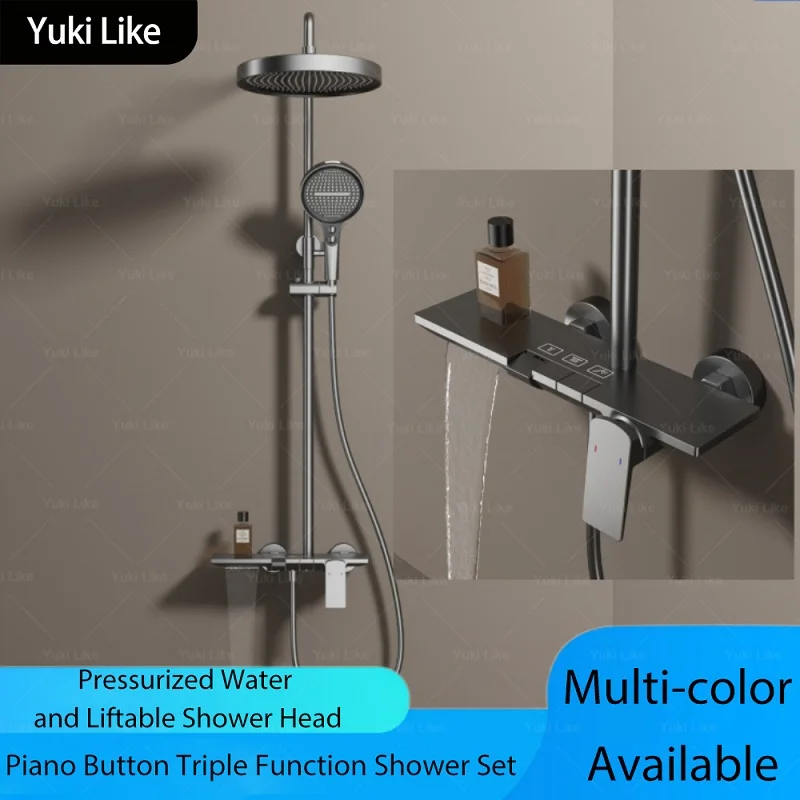 

Grey Bathroom Shower System Set Multifunctional Piano Keys Household Hotel Apartment Bathtub Pressurize Rainfall Shower Set