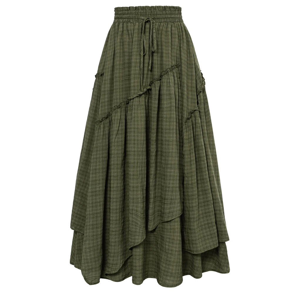 

SD Women Renaissance Maxi Skirt Overlay Decorated Skirt Drawstring Waist Swing Skirt Victorian Vintage Midi Skirts With Pockets