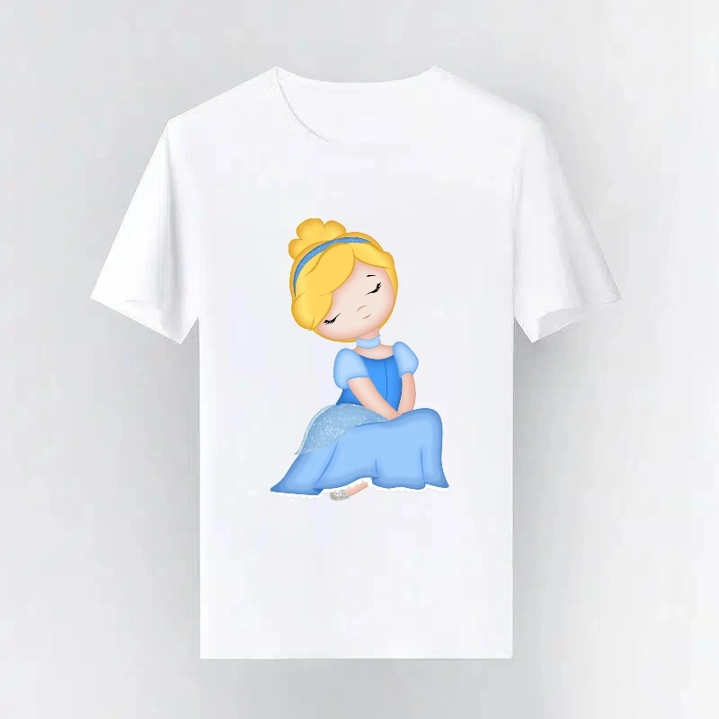 

Beautiful Disney Princess Print T-shirt Family T-shirt Blouses Gift Children t-shirt Woman Short Sleeves Fashion Loose Clothing