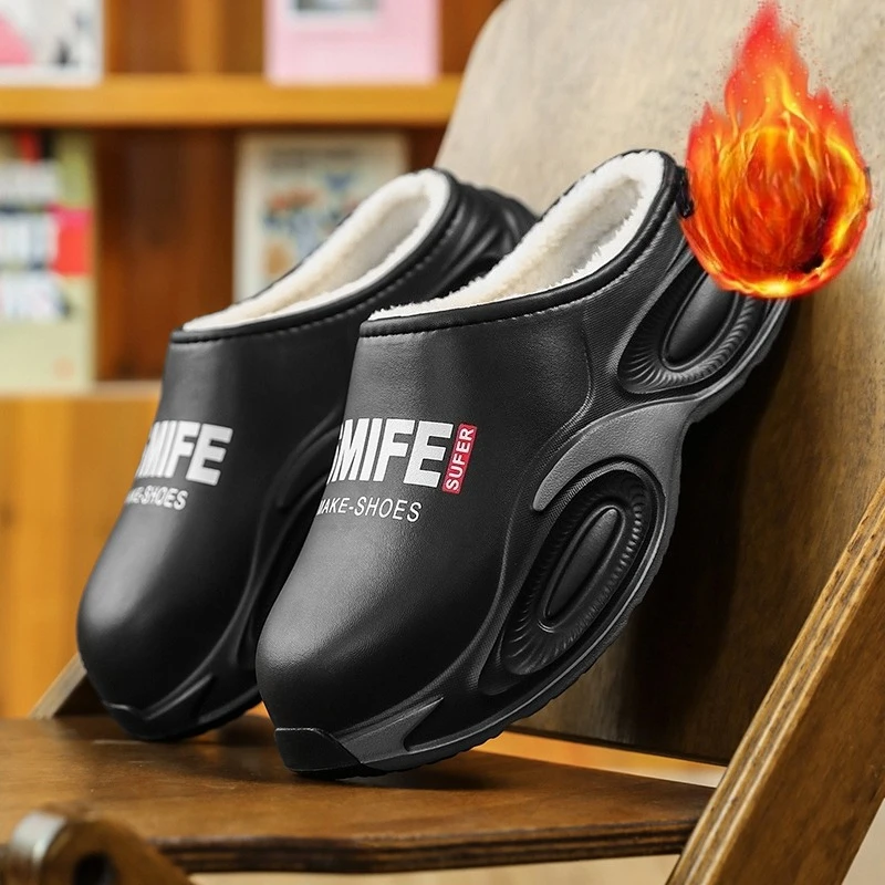 Men Shoes Winter Warm Shoes Plush Lining Indoor Cotton Slippers Concise Platform Outdoor Kitchen Shoes House Waterproof Slippers