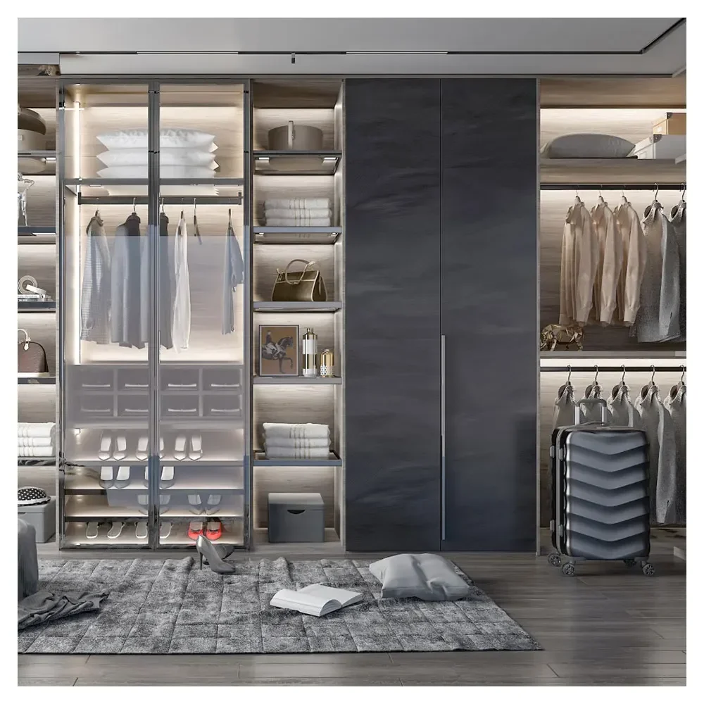 Modern Custom Displays Clothes Glass Door Bedroom Wardrobes Delicate Design Functional Top Sales Closet Furniture Set Armoire