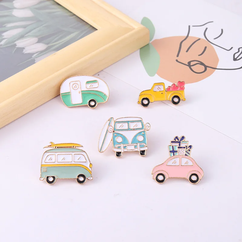 Self-driving Tour Enamel Pins Custom Motorhome Car Truck Brooch Lapel Badge Cute Cartoon Adventure Jewelry Gift for Kids Friends