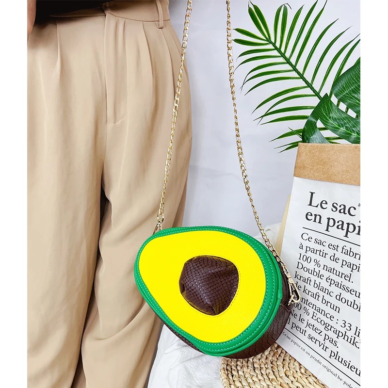 Kawaii Avocado Crossbody Bag for Young Girls Fashion Women Purses and Handbags Cartoon Chain Shoulder Bag Fruit Shaped Clutch