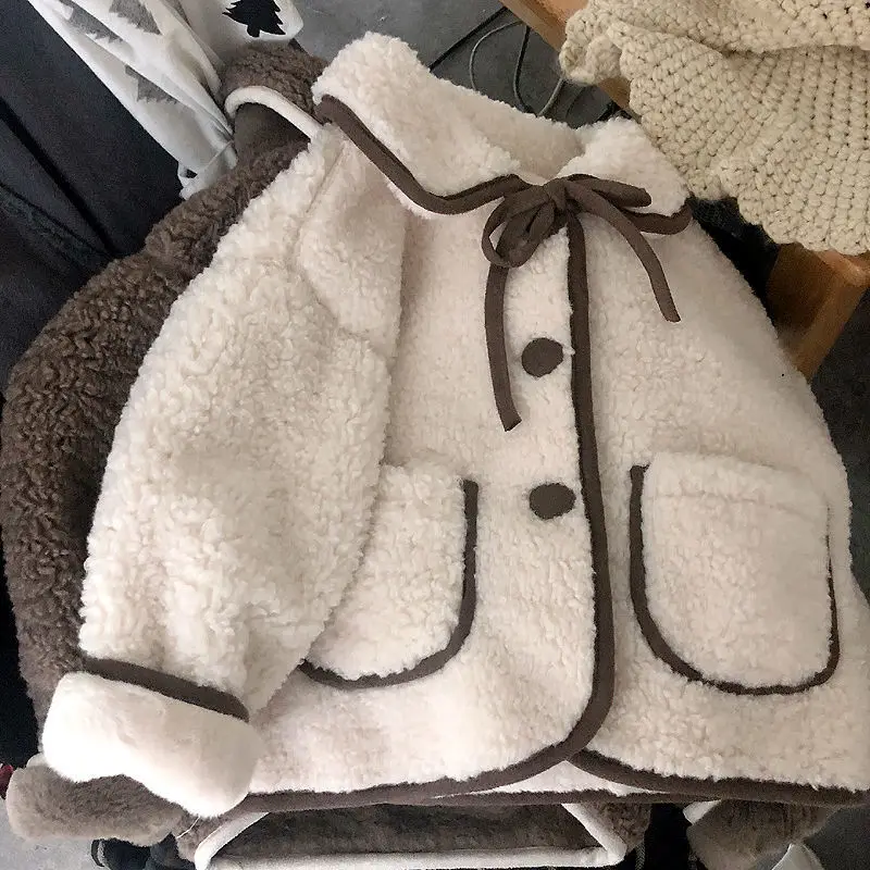 Baby Girls Winter Coat Lamb Wool Turtleneck Jacket Spring and Autumn Children's Toddler Child Warm Sheep Like Coat