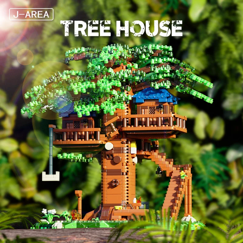 

Jungle tree house building blocks toy model diamond small particles to children friends display gifts exercise intelligence