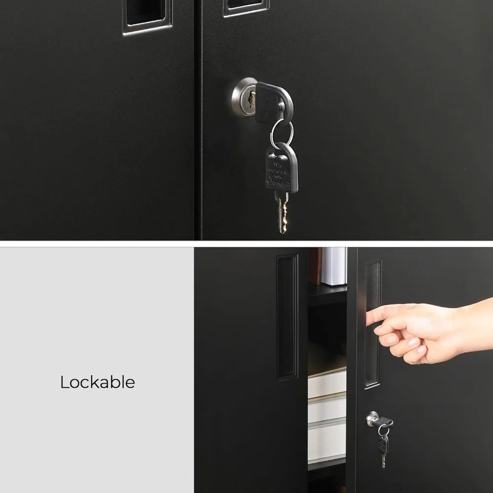 خزانة جراج، خزانة تخزين معدنية مع أبواب ورفوف، للمكتب المنزلي، المرآب وغرفة المرافق، أسود #6