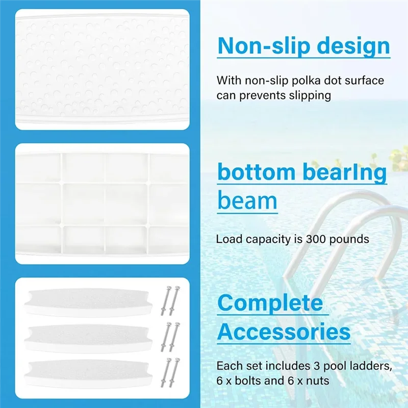

3 универсальные ступеньки для лестницы для бассейна, сменные ступеньки для лестницы для бассейна, с болтами из нержавеющей стали