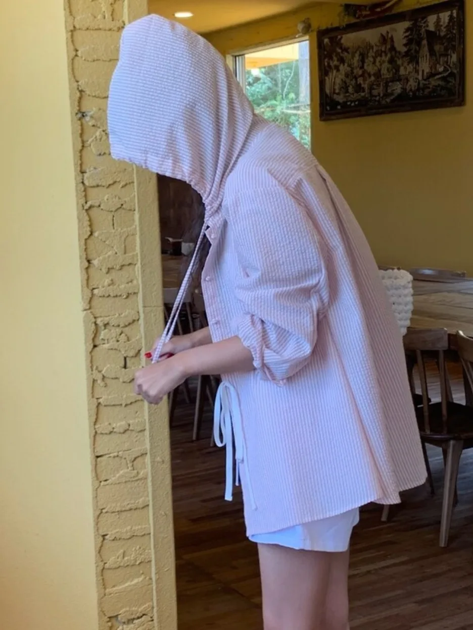 Rétro Chic été femmes longue Sve rayé irt manteau à capuche décontracté polyvalent protection solaire vêtements d'extérieur confortable régulier...