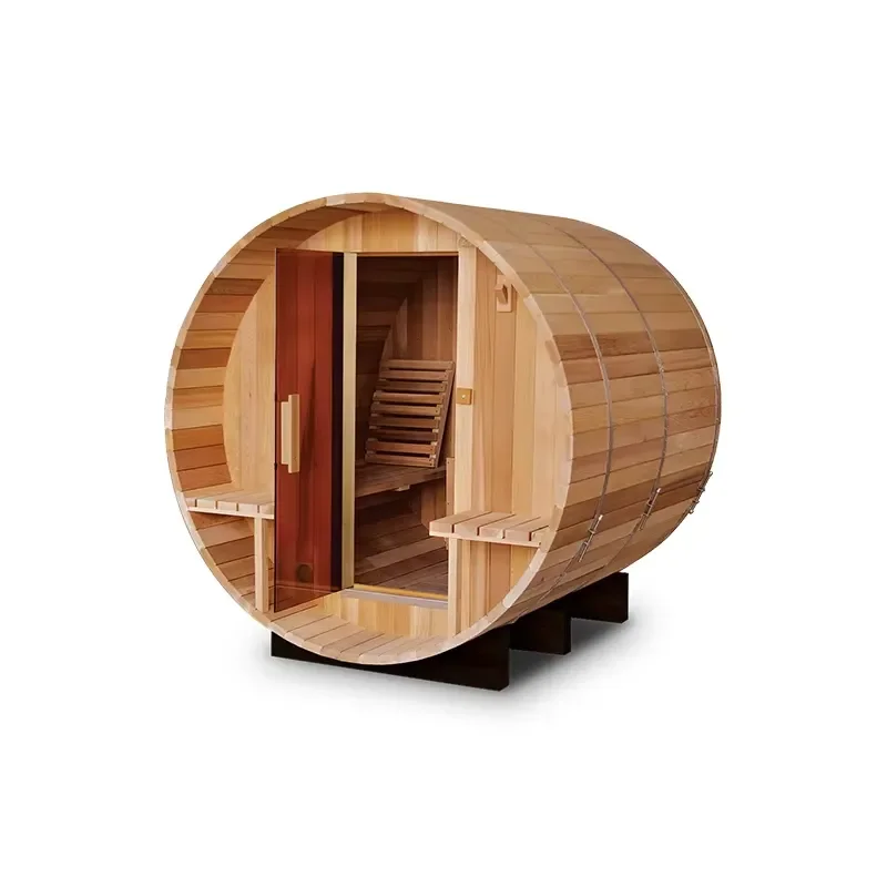 4-6 people Modern Outdoor Canadian Hemlock Barrel Sauna Electric Wood Burner Villa Dry Steam